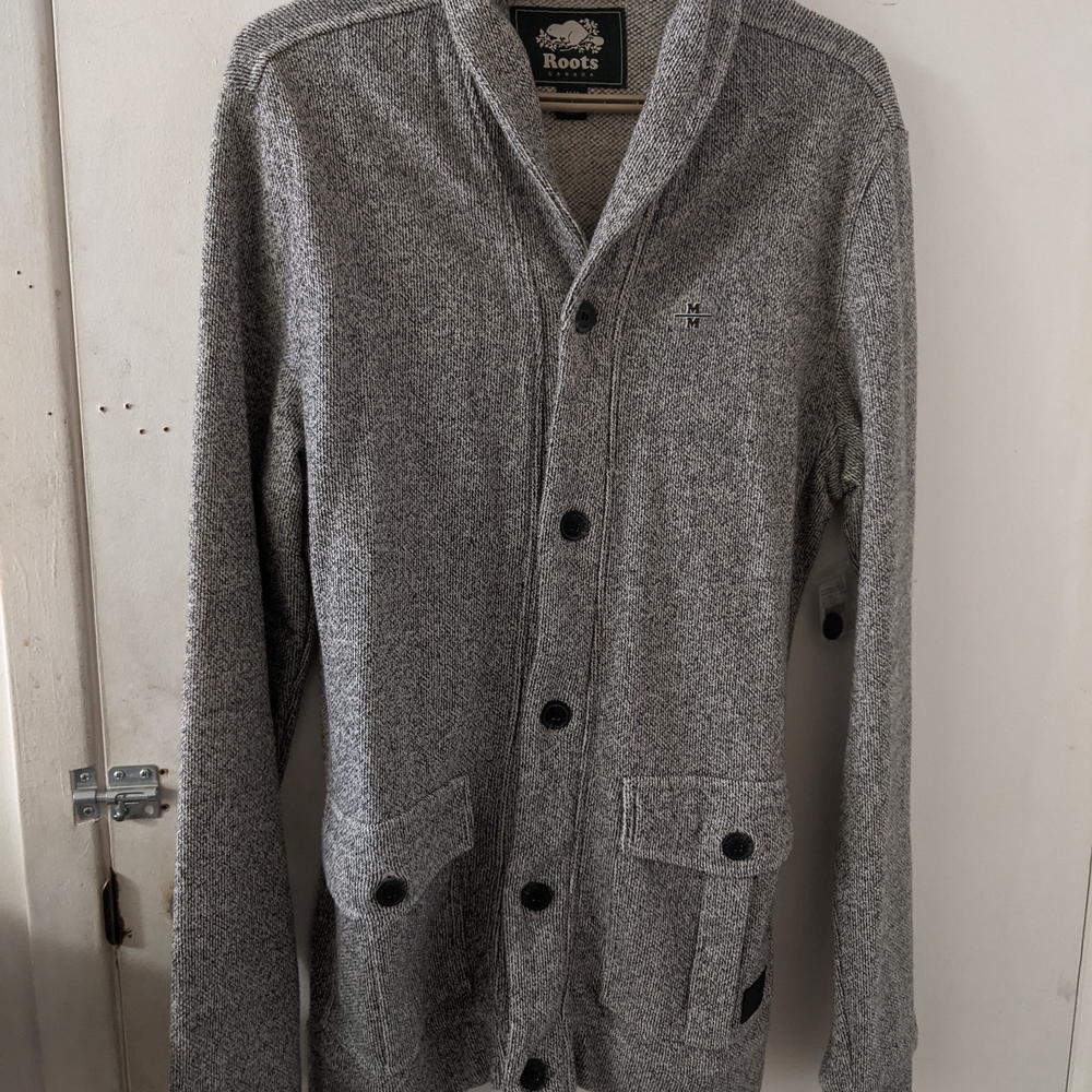 New Roots Shawl Charcoal Button-Up Cardigan